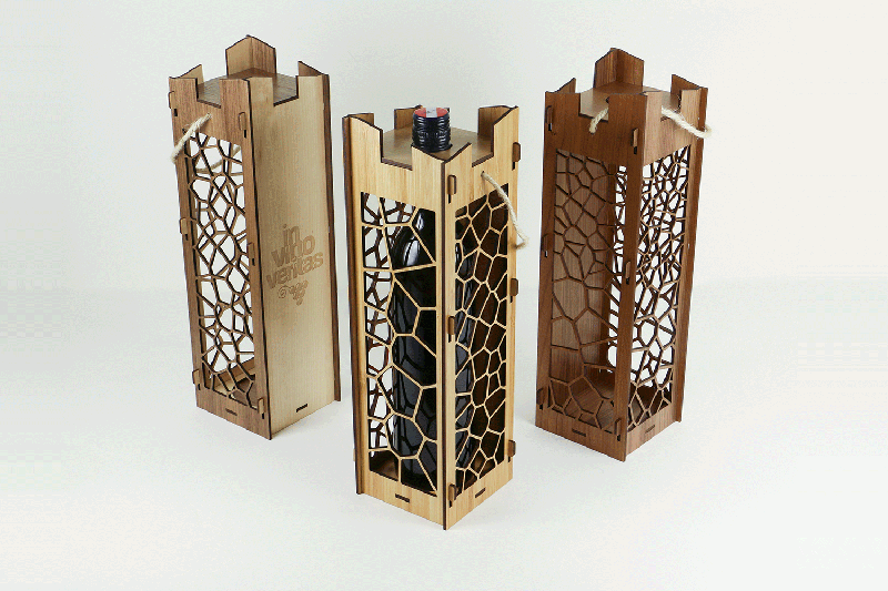 Wooden wine holder with laser engraving and laser cutting