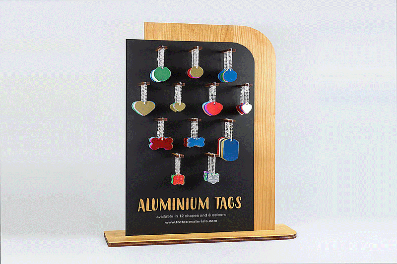 Dog tags display anodised aluminium for laser engraving and laser marking